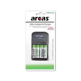 Arcas batterioplader med 4 x AA 2700 mAh batterier
