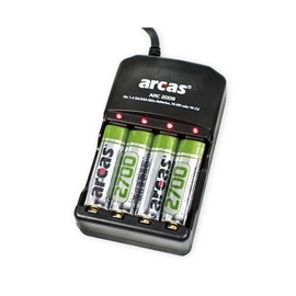Arcas batterioplader med 4 x AA 2700 mAh batterier