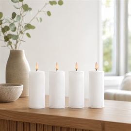 4-pak LED bloklys Ø: 5 x 12,5 cm vokslys med resin, hvid