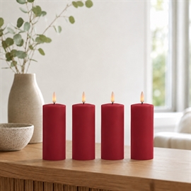 4-pak LED bloklys Ø: 5 x 12,5 cm vokslys med resin, rød