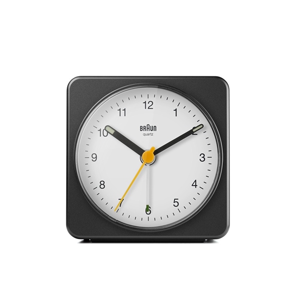 Braun BC03BW analogt vækkeur med lydsvagt urværk, sort/hvid
