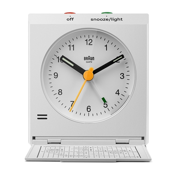 Braun BC05W analogt rejsevækkeur med klap, hvid