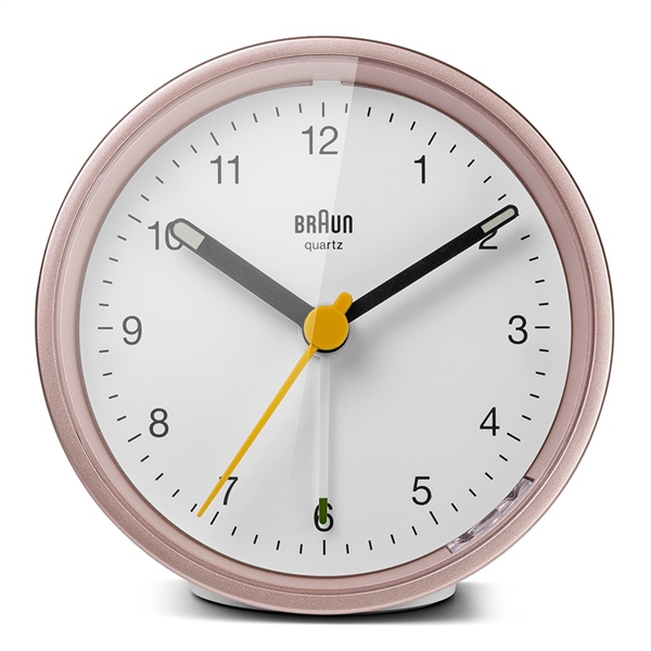 Braun BC12PW analogt vækkeur med lys og snooze, rosa/hvid