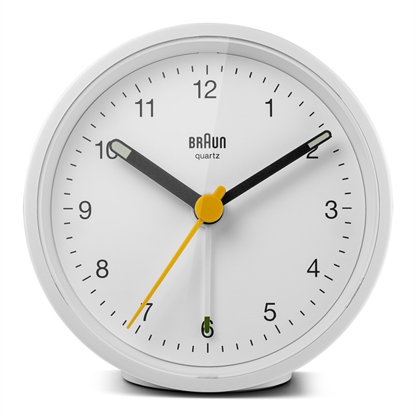 Braun BC12W analogt vækkeur med lys og snooze, hvid