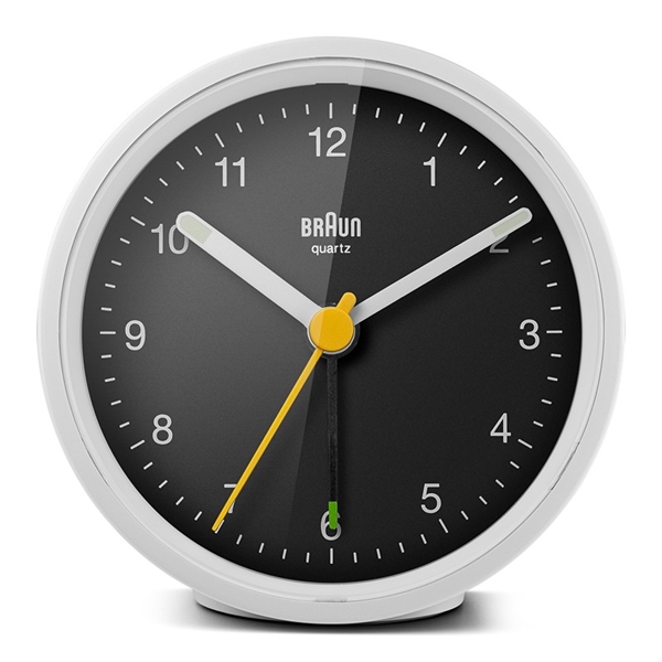 Braun BC12WB analogt vækkeur med lys og snooze, hvid/sort