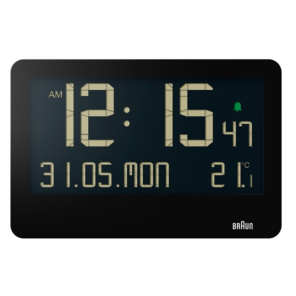 Braun BC14B digitalt vægur med dato og temperatur, sort