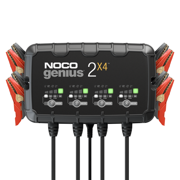 Noco Genius 2x4 oplader 2Ah 6/12V kan oplade 4 batterier