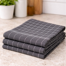 3-Pak bomuldsviskestykker 50 x 70 cm med strop, mørkegrå