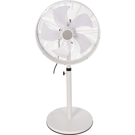 Hvid gulvventilator med horisontal oscillation, Ø 45 cm, højdejusterbar 120 cm
