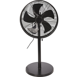 Sort gulvventilator med horisontal oscillation, Ø 45 cm, højdejusterbar til 120 cm