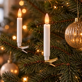 LED juletræslys med fjernbetjening og holder, 10 stk. - passer til Georg Jensen, guld/sølv