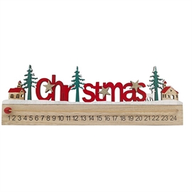 Julekalender Christmas 1-24 40 cm. med Flytbar Rød Kugle, Træ