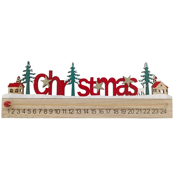 Julekalender Christmas 1-24 40 cm. med Flytbar Rød Kugle, Træ