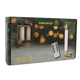 Juletræslys med 3D Flamme og Holder 10 stk. samt Fjernbetjening, Hvid