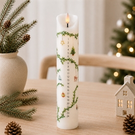LED kalenderlys med juledekoration 27 cm vokslys med timer, hvid