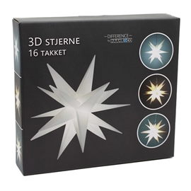 LED Julestjerne 3D 35 cm med 16 Takker og Timerfunktion, Hvid