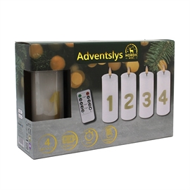 LED Kalenderlys med Tal fra 1-24 4 stk. Bloklys i Voks, Hvid