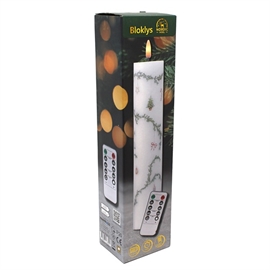 Bloklys i Voks med LED-lys og Juledekoration 28 cm med Timer, Hvid