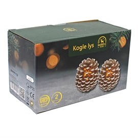 LED Kogle med Sneeffekt og Lys i Voks 2 stk. H: 8 cm, Naturfarvet