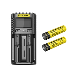 Nitecore UMS2 Oplader - Pakke med 2 stk. NL1840HP Batterier
