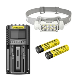 Nitecore HC65 UHE grå pandelampe - sæt med ekstra NL1840HP batteri og UM2 oplader