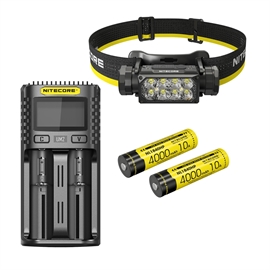 Nitecore HC65 UHE pandelampe - sæt med ekstra NL1840HP batteri og UM2 oplader