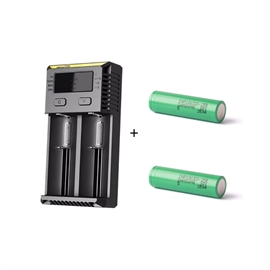 Nitecore NEW I2 oplader inkl. Samsung INR18650-25R Li-Ion 3,6V 2500mAh, 2 stk.