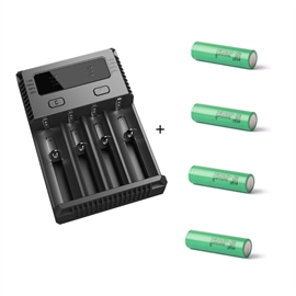 Nitecore NEW I4 oplader med Samsung INR18650-25R 3,6 volt Li-Ion batteri 2500mAh, 4 stk.