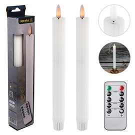 Riflet LED Kronelys Vokslys 25 cm 2 stk. med Fjernbetjening, Hvid