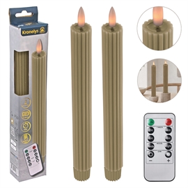 LED Kronelys 25 cm, 2 stk. riflede vokslys med resin top i latte