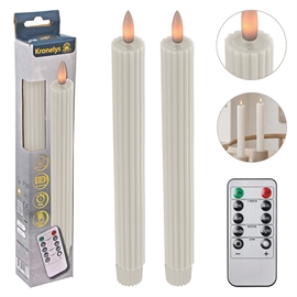 LED kronelys 25 cm, 2 stk. riflede vokslys med resin top - Whisper White