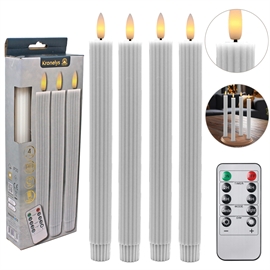 Riflet LED Kronelys Hvid H: 25 cm 3D-Flamme & Fjernbetjening, 4 stk.