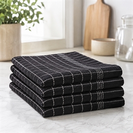 4-pak bomuldsviskestykker 50x100 cm med strop - sort