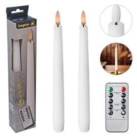 LED Stagelys 24,5 cm 2 stk. Vokslys med Fjernbetjening, Hvid