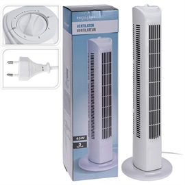 Hvid tårnventilator med horisontal oscillation og 3 hastigheder, 80 cm